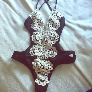 Brand new black with crochet detail monokini